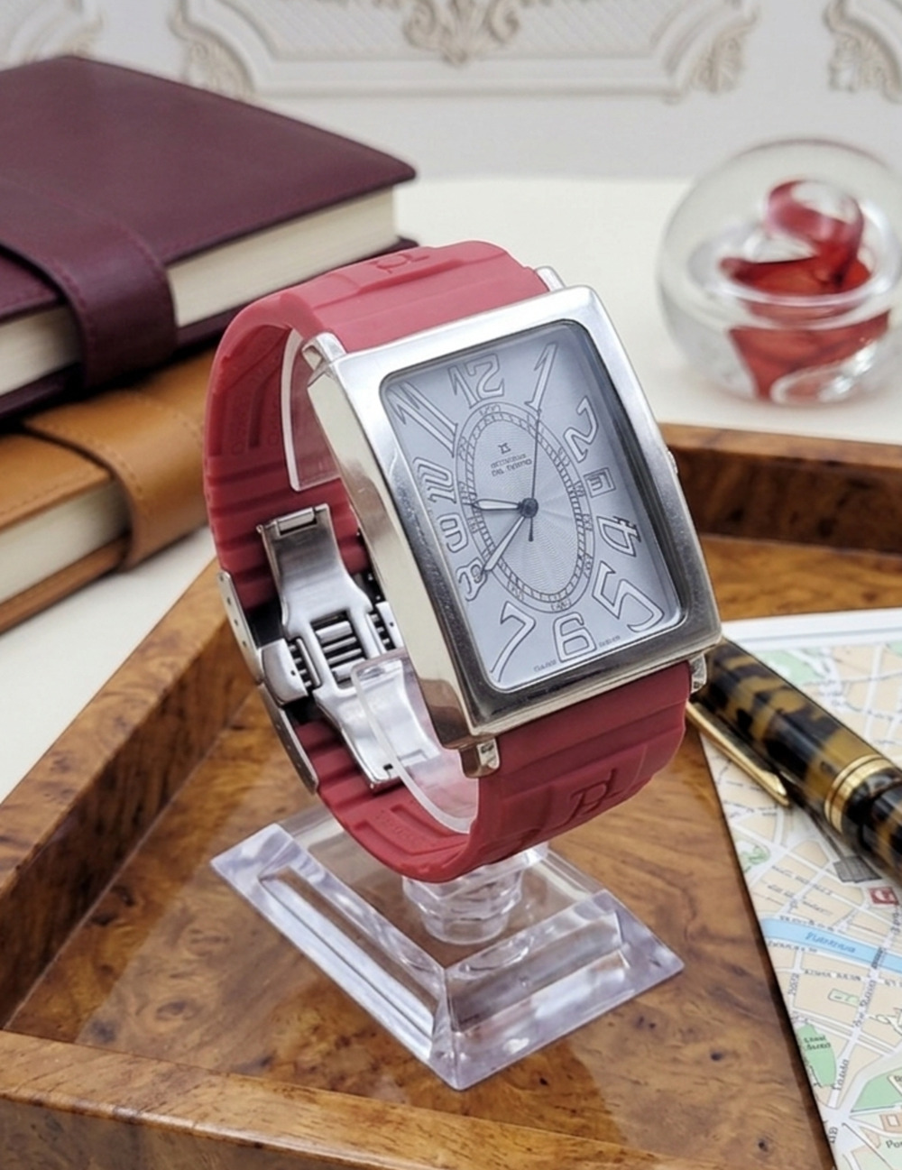 Officina Del Tempo OT1029 Wristwatch Stainless Steel Red Rubber Strap Modern